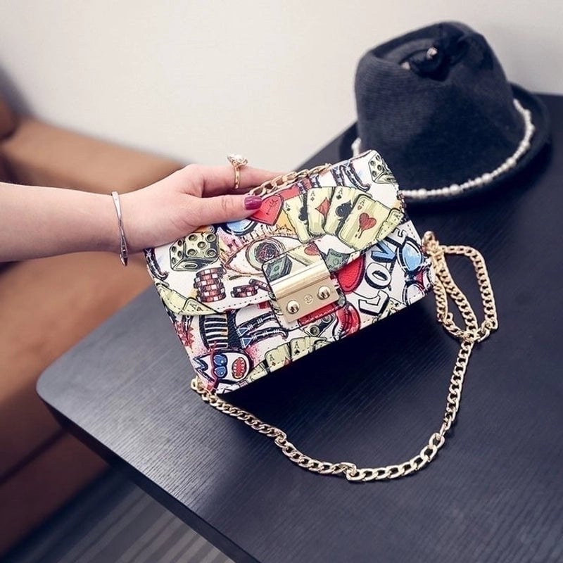 Women's Small Pu Leather Poker Streetwear Square Magnetic Buckle Crossbody Bag
