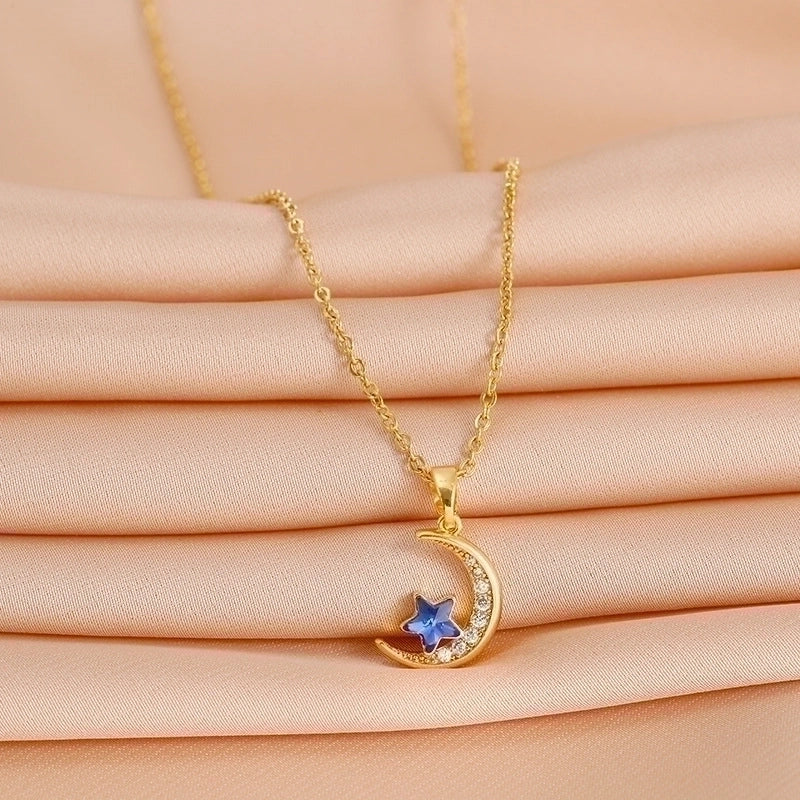 Fashion Round Titanium Steel Inlay Zircon Pendant Necklace
