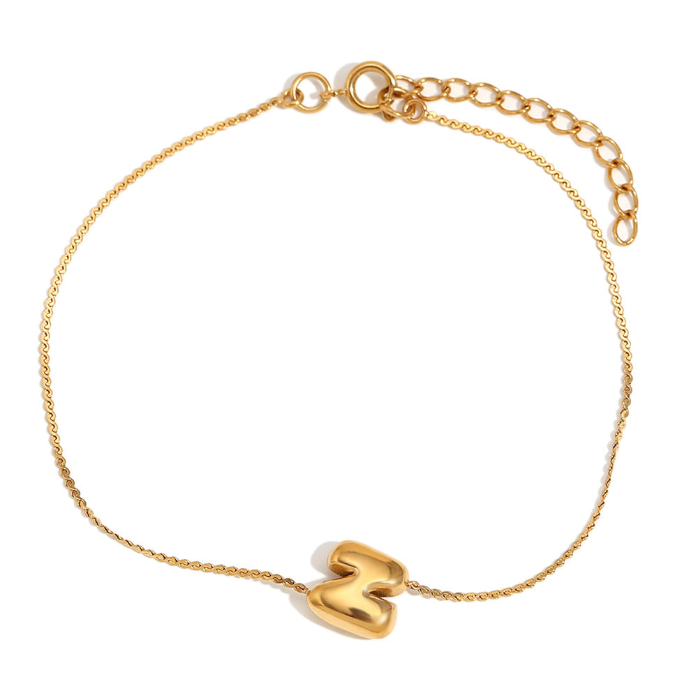 Fashionable Niche Personality Hot Style Simple Hand Jewelry Stainless Steel Plated 18K Gold Bubble Letter S Chain Bracelet