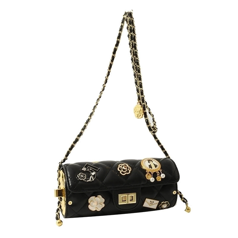 Women's Medium All Seasons Pu Leather Flower Streetwear Square Lock Clasp Shoulder Bag