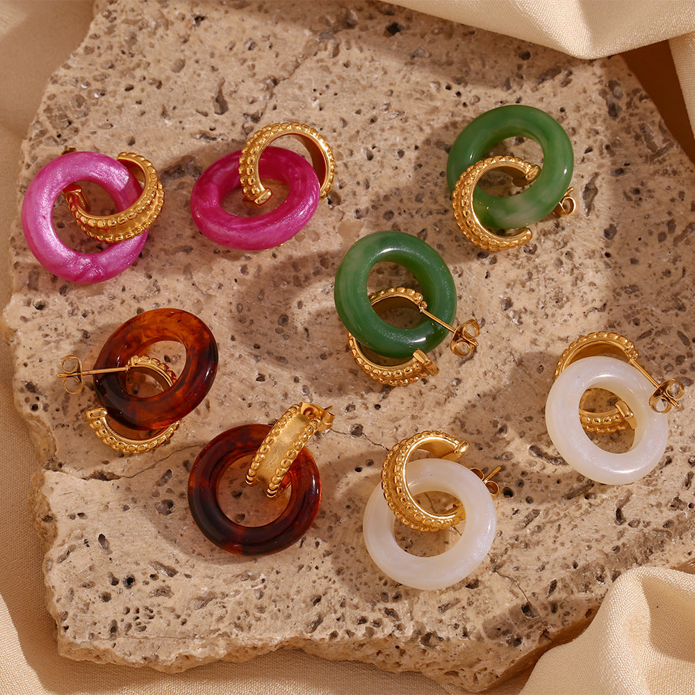 Fashion Round Circle Geometric Stainless Steel 18K Gold Plated Stud Earrings