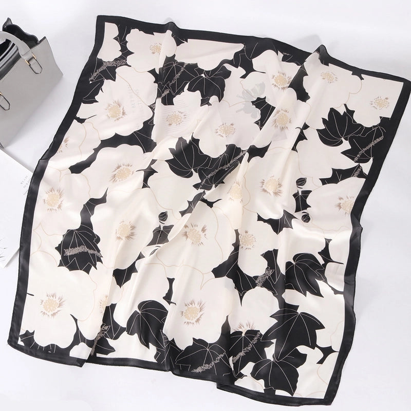 Women's Casual Plant Satin Printing Silk Scarf