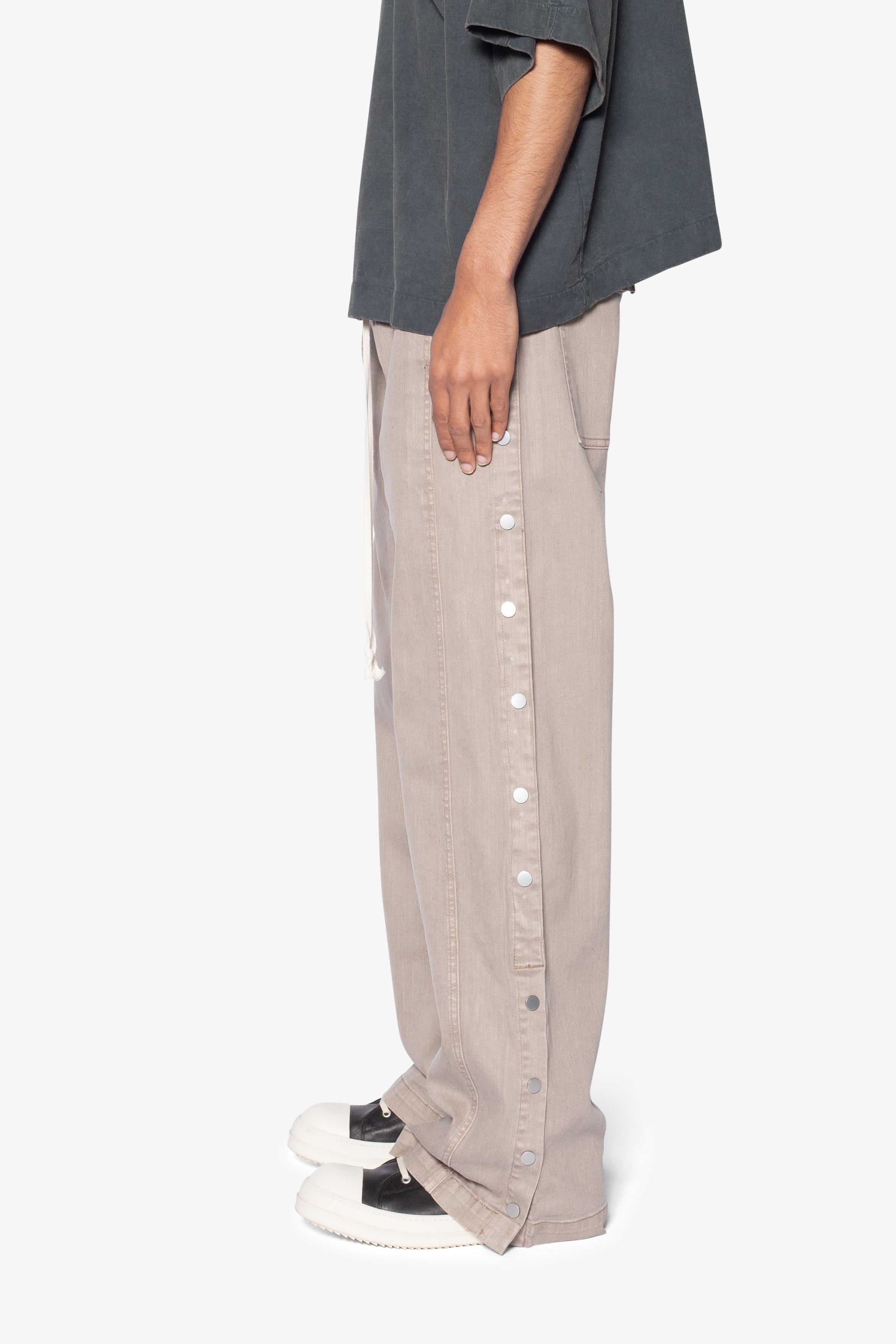Snap Panel Coated Pants - Khaki