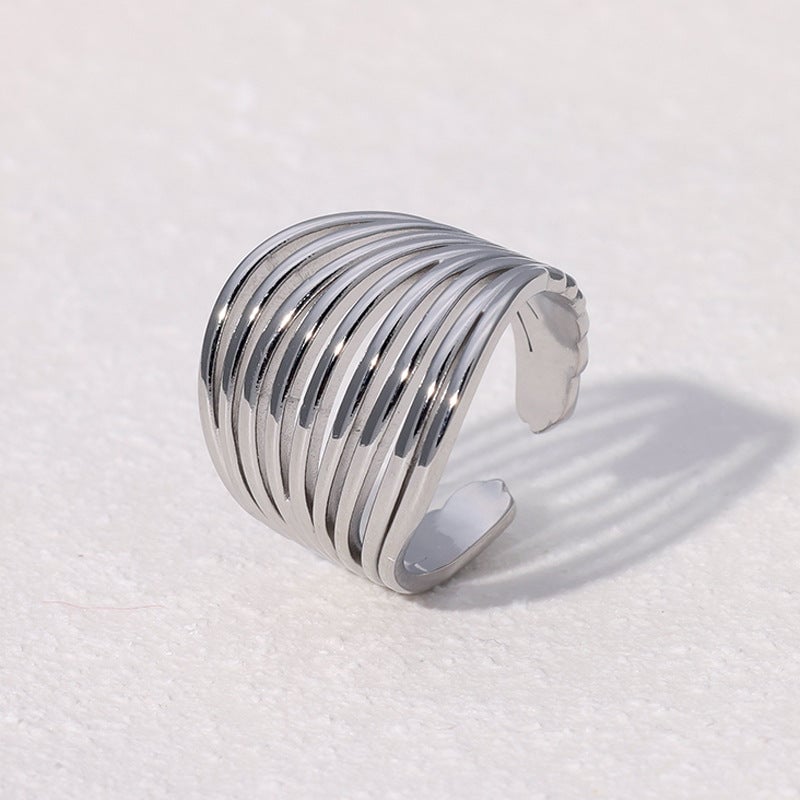 Simple Lines Geometric Stainless Steel Open Ring Hollow Cold Style Gold-Plated Personality Ring For Women