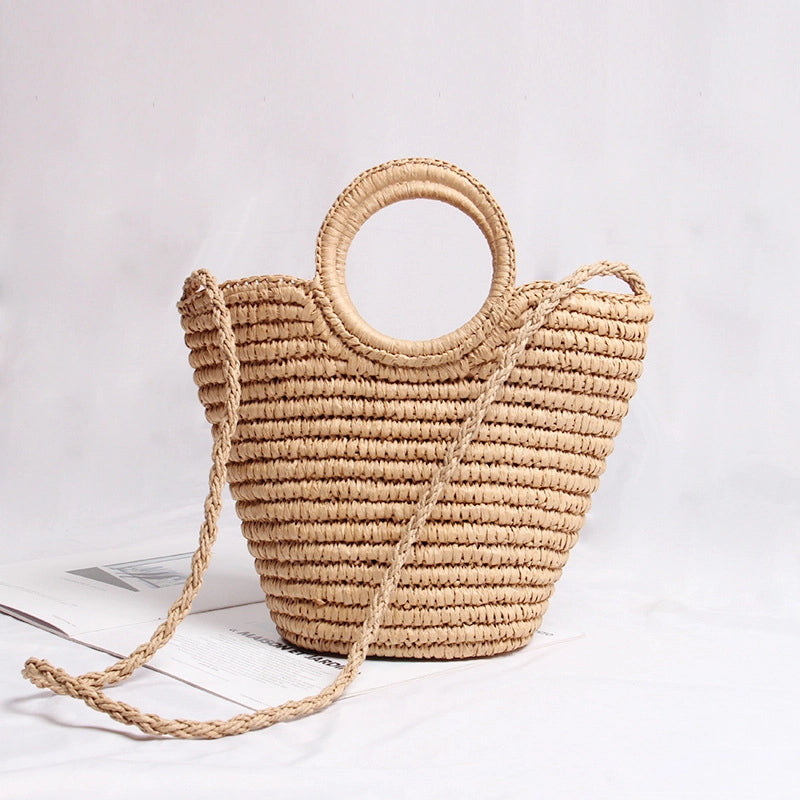 Women's Medium All Seasons Polyester Straw Geometric Vintage Style Streetwear Zipper Straw Bag