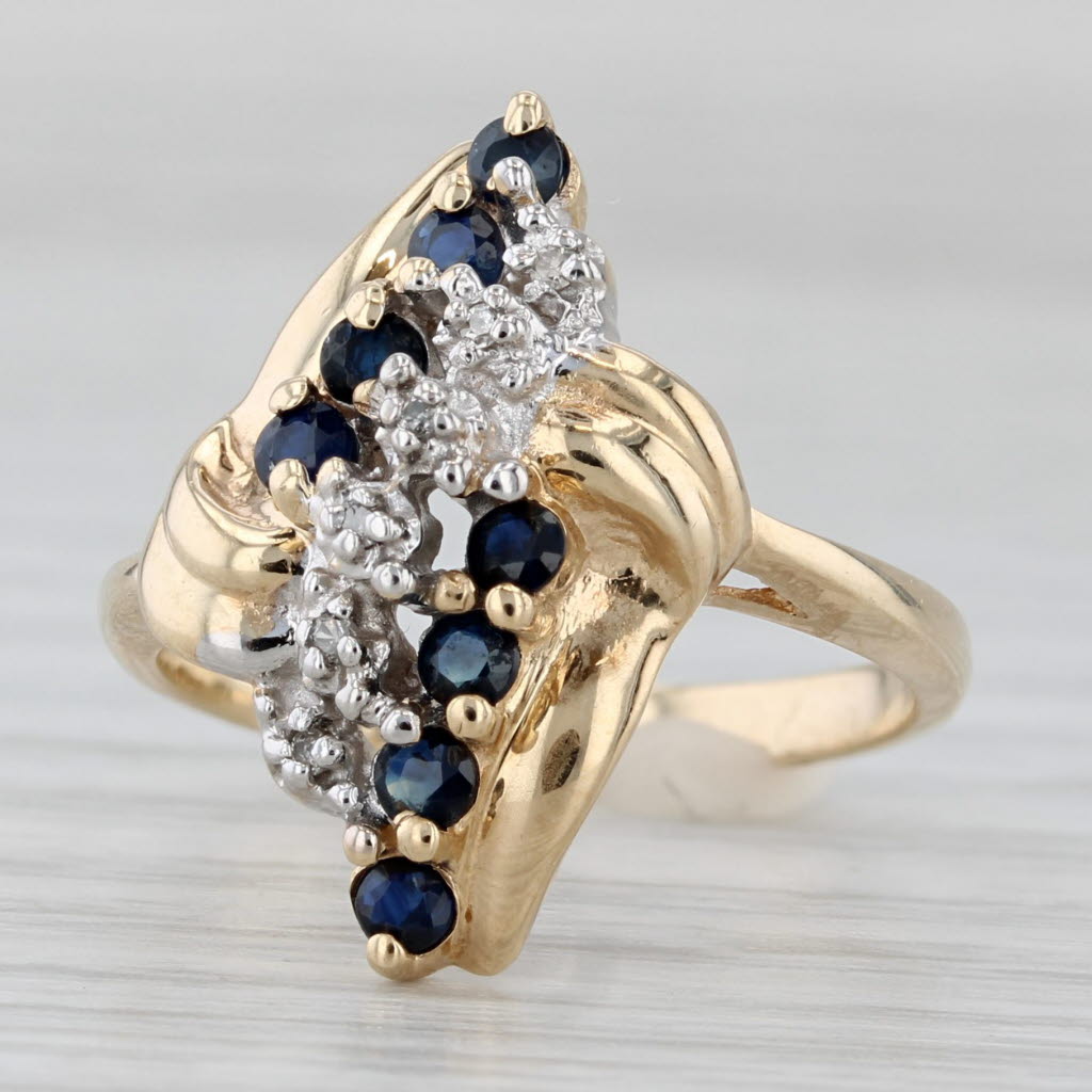 0.43ctw Blue Sapphire Diamond Bypass Ring 10k Yellow Gold Size 6.5
