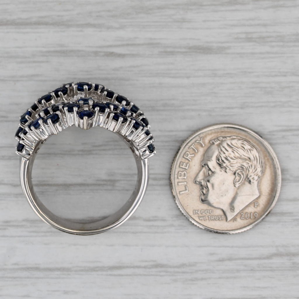 2.99ctw Blue Sapphire Diamond Cluster Cocktail Ring 14k White Gold Size 6