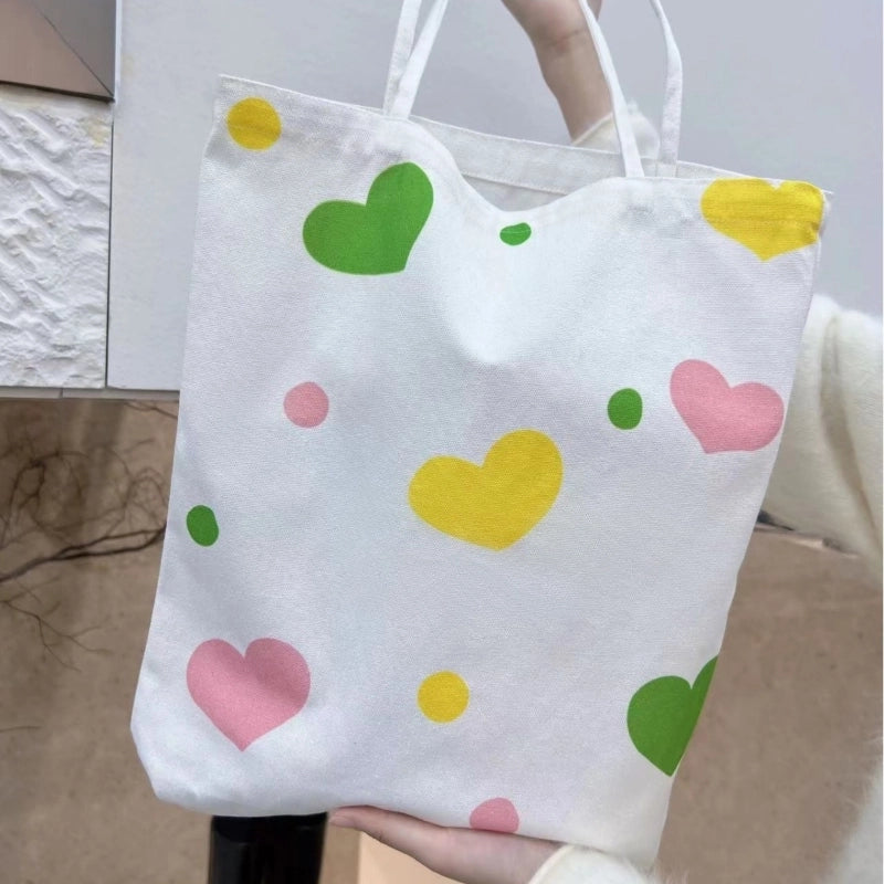 Women's Large Canvas Heart Shape Basic Classic Style Open Canvas Bag