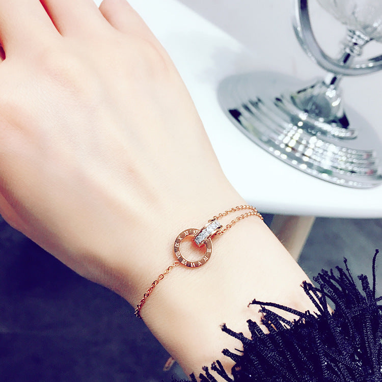 Korean Women Letter Text Number Titanium Steel Anklets