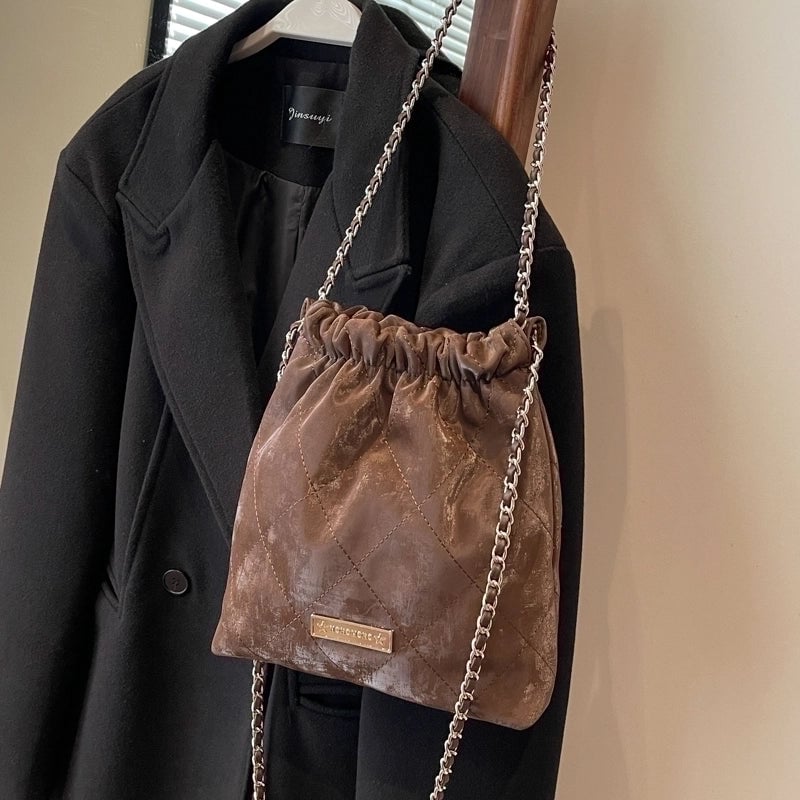 Women's Plaid Classic Style Sewing Thread Bucket String Tote Bag