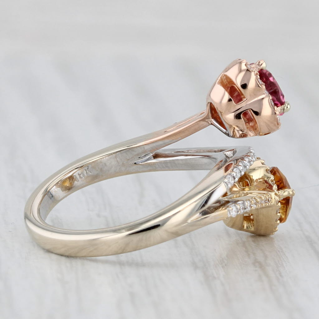 1.35ctw Citrine Tourmaline Diamond Hearts Bypass ing 18k Yellow Rose White Gold