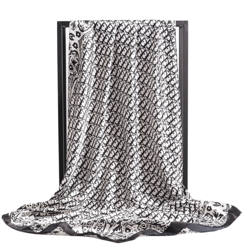 Women's Elegant Printing Color Block Satin Printing Silk Scarf