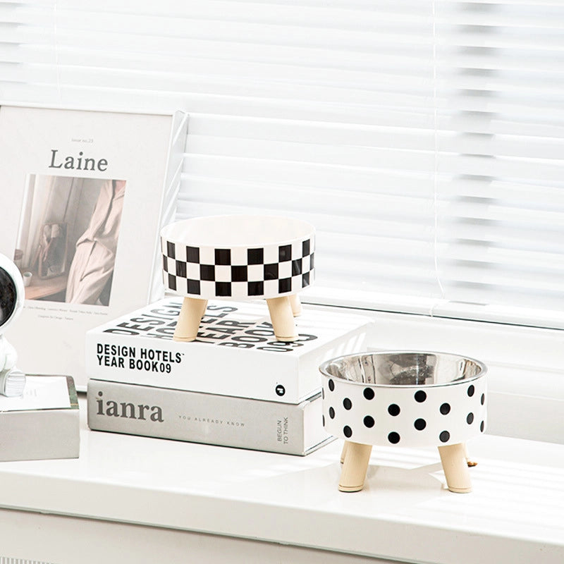 Minimalist Classic Style PP Stainless Steel Polka Dots Checkered Pet Tableware