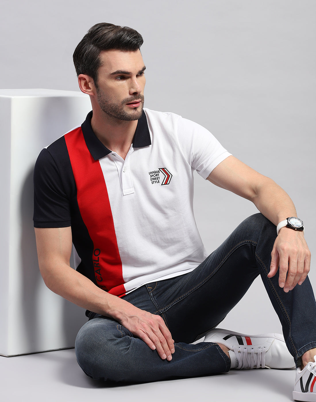 Men White Solid Polo Collar Half Sleeve T-Shirt