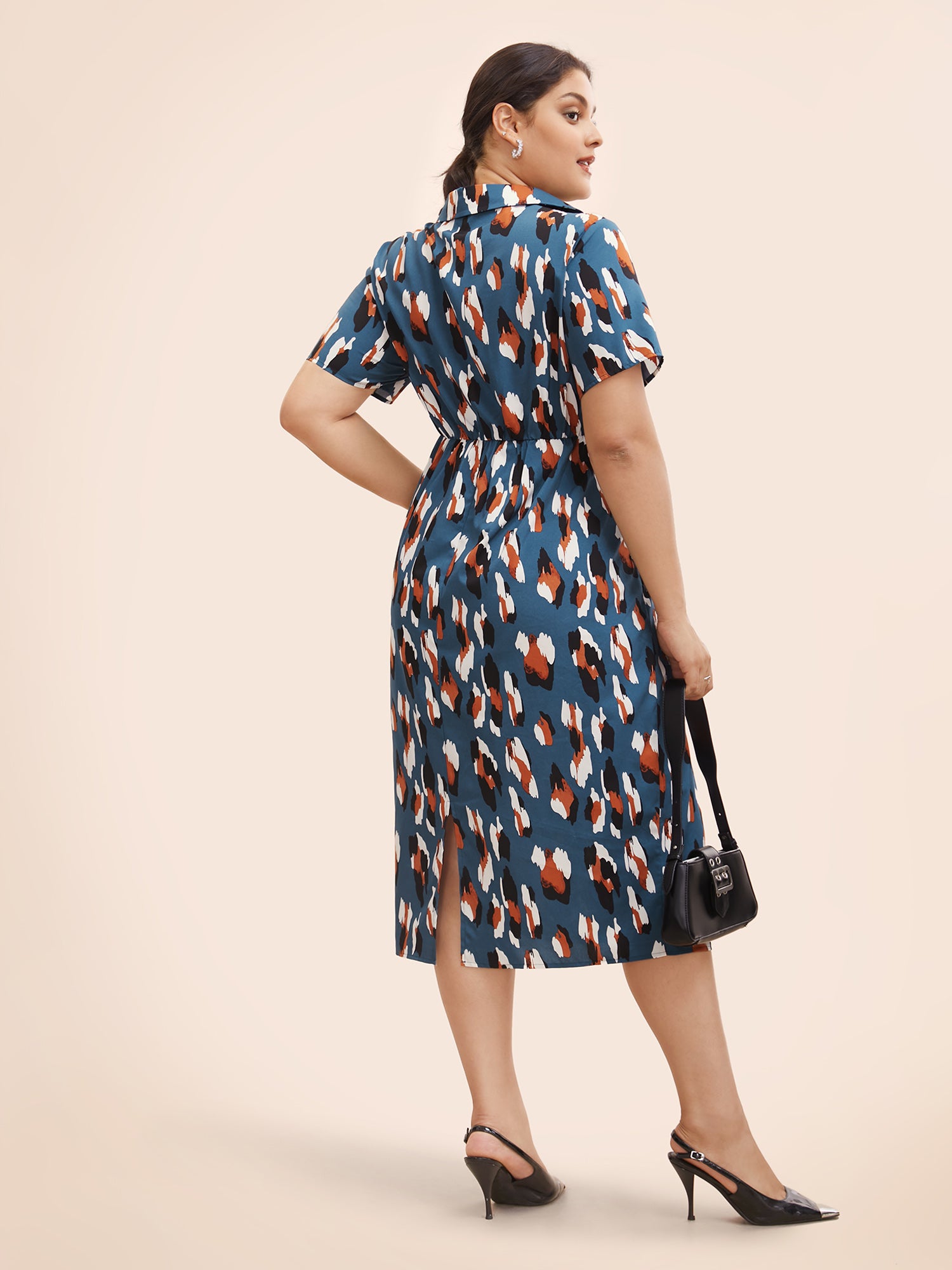 Leopard Print Shirt Collar Twist Front Dress