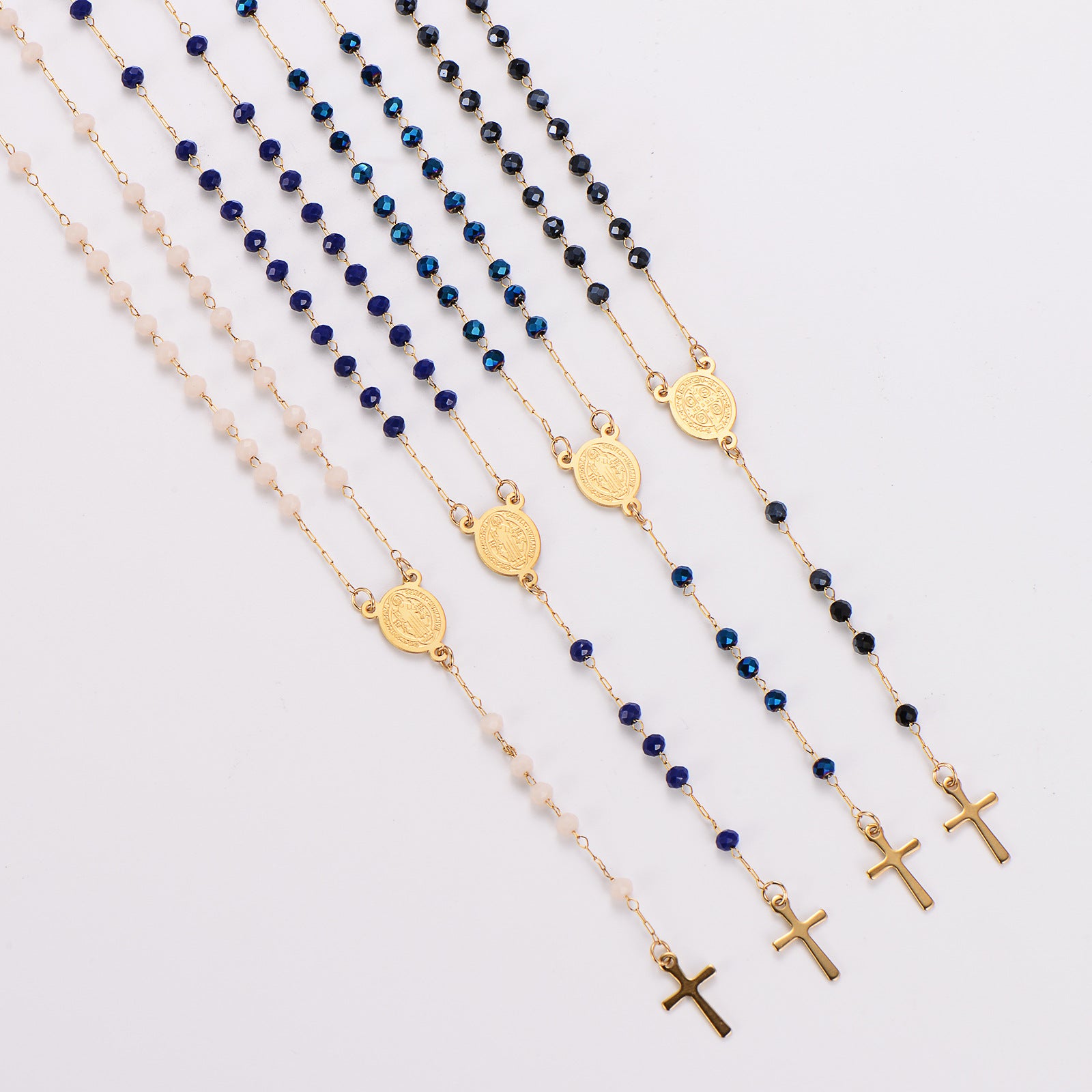 Aml Stainless Steel Vintage Oval Cross Bead Necklace