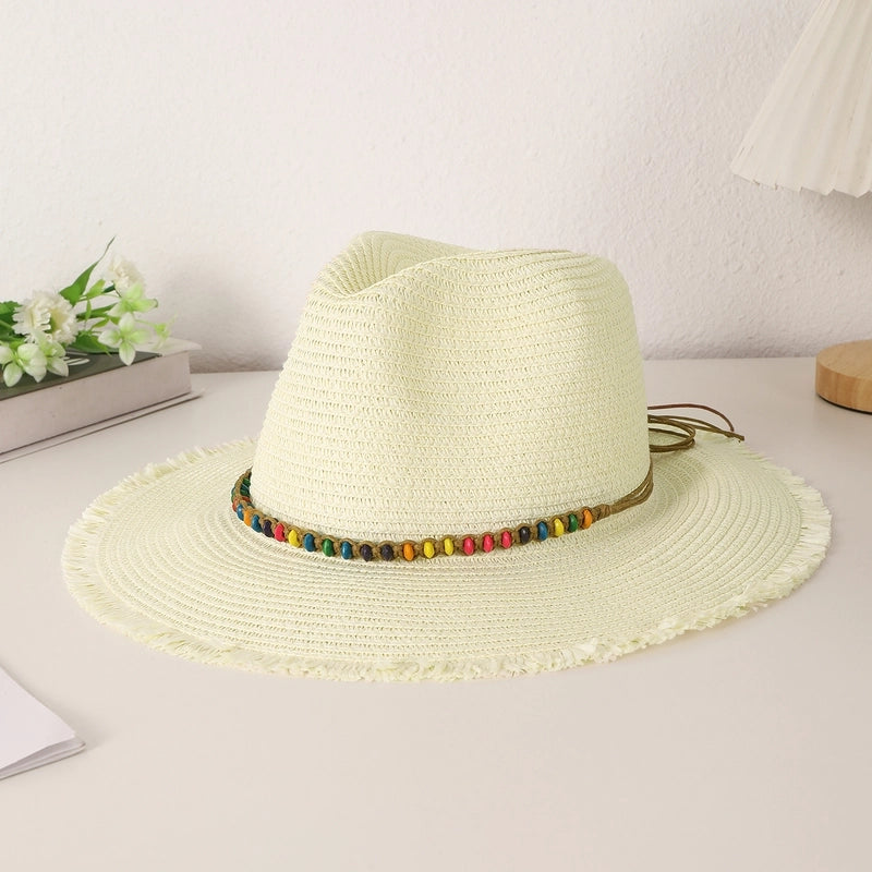 Women's  Vacation Solid Color Straps Big Eaves Straw Hat
