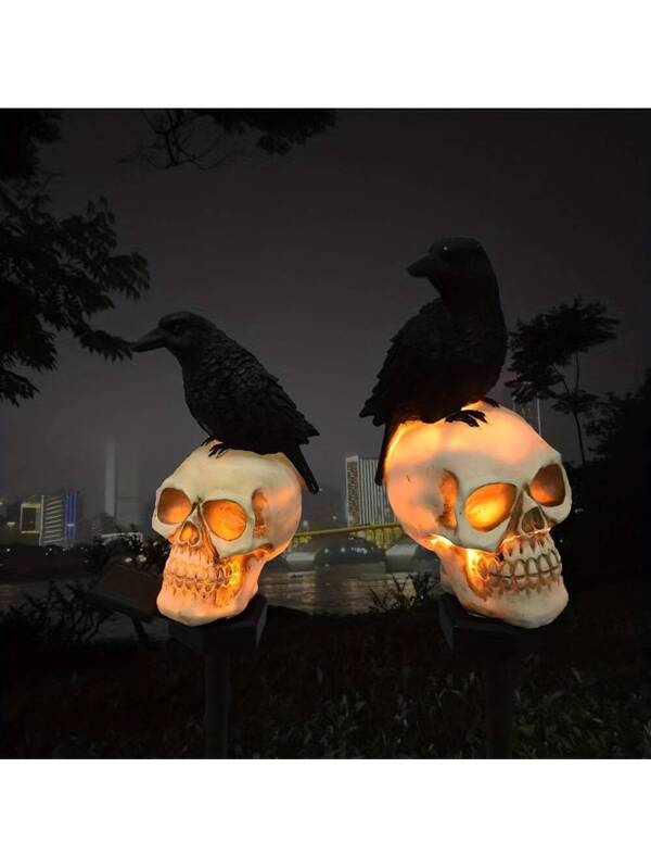 💀Halloween Sale-Solar Lighted Skeleton Stakes with Crow Set