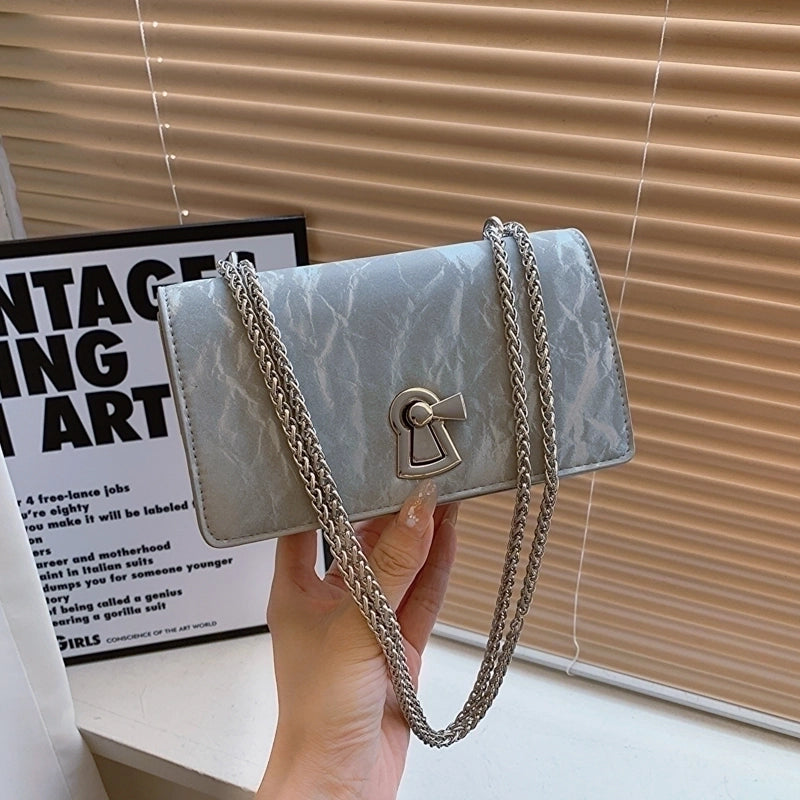 Women's Small Pu Leather Solid Color Elegant Square Lock Clasp Shoulder Bag Crossbody Bag