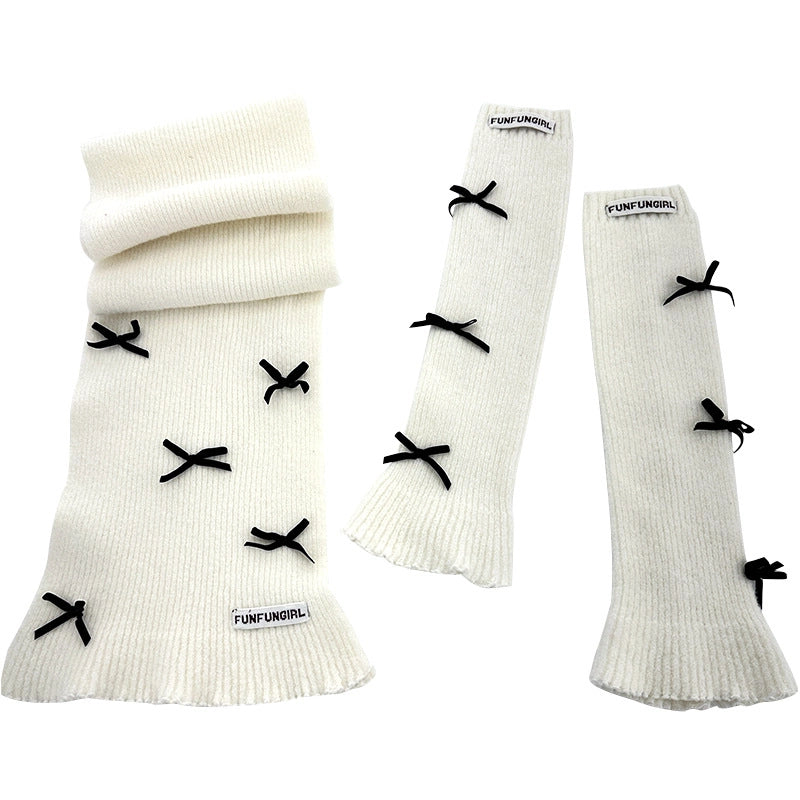 Women's IG Style Solid Color Bow Knot Knit Scarf Sock Cover