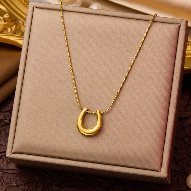 Elegant Minimalist Geometric Flower Bow Knot Titanium Steel Plating Pendant Necklace