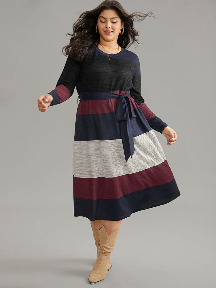 Colorblock Contrast Heather Belted Dress