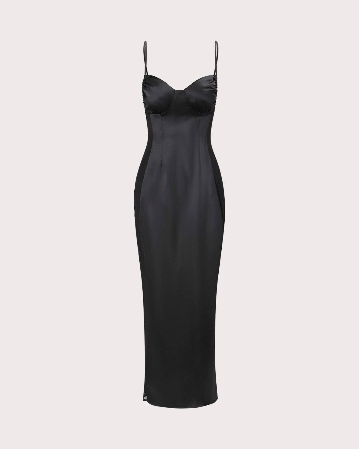 The Black V Neck Mesh Satin Slip Maxi Dress