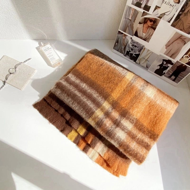 Rainbow Plaid Scarf Women's Autumn And Winter Thickened Mohair Student Couple Contrast Color Matching Thickened