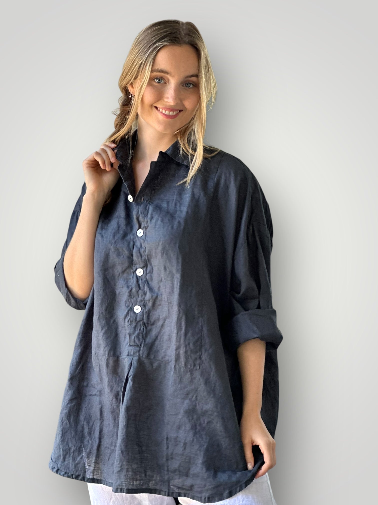 megan shirt-charcoal linen