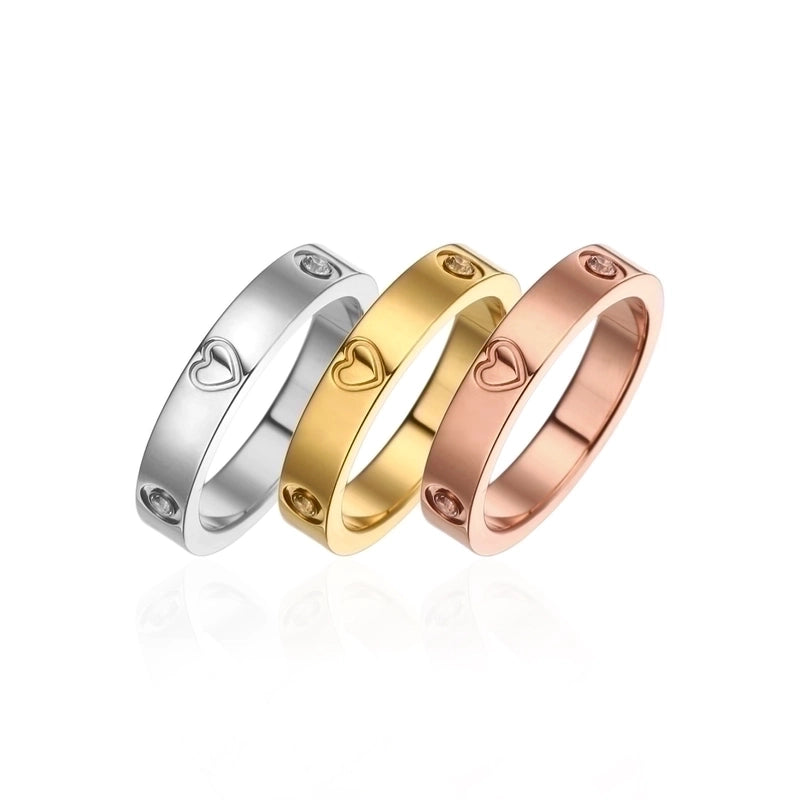 Minimalist Heart Shape Titanium Steel Zircon Rings