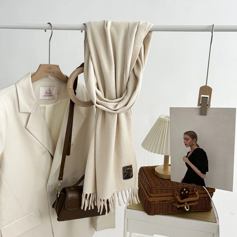 Women's Minimalist Solid Color Imitation Cashmere Tassel Scarf