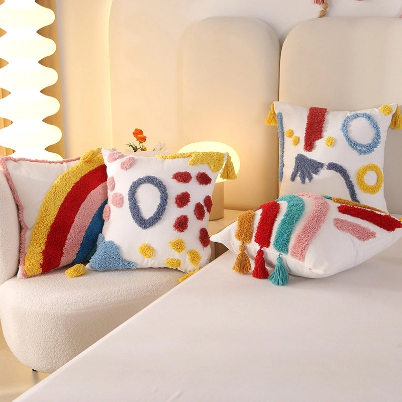 Style Tufted Tassel Rainbow Pillow Dopamine Home Decoration Bay Window Cushion Living Room Sofa Pillowcase