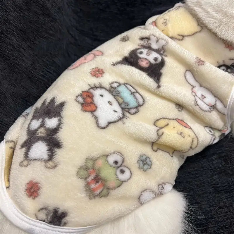 Sanrio Hello Kitty Kawaii Flannel Pet Vest Cartoon Cat Clothes Keep Warm Small Dog Creative Anime Series  Clothes Pet Dress Up