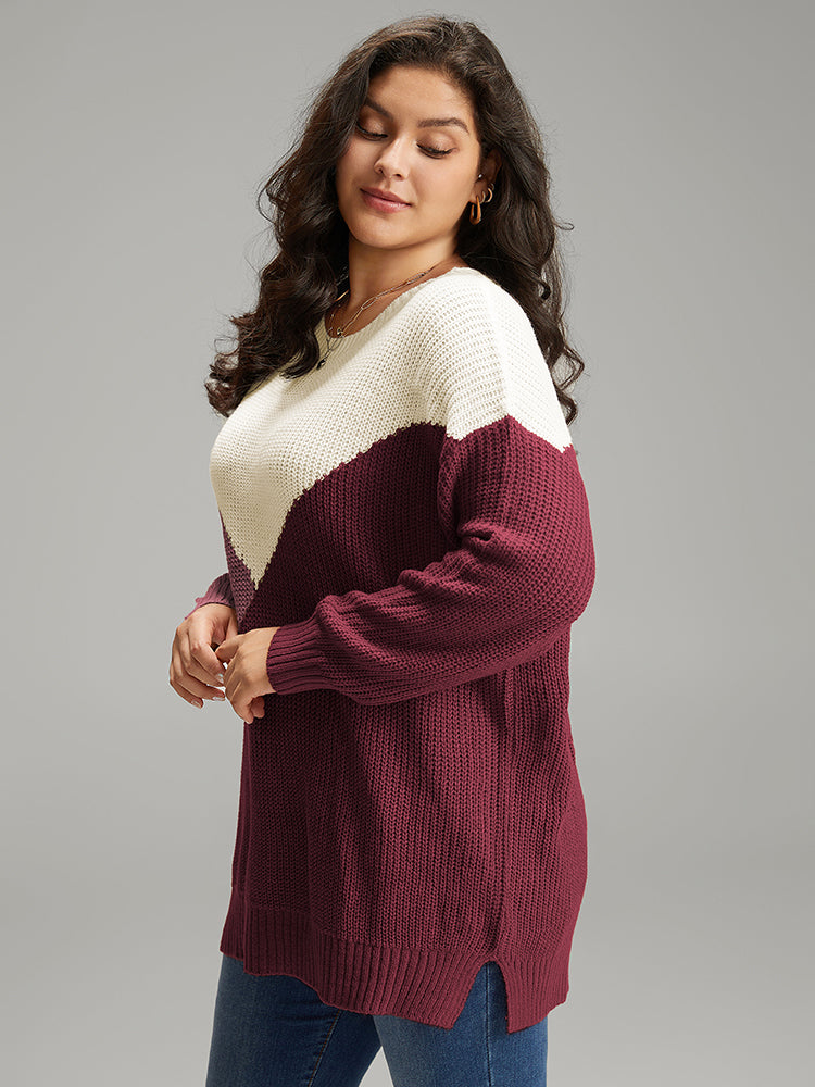 Colorblock Split Side Drop Shoulder Pullover