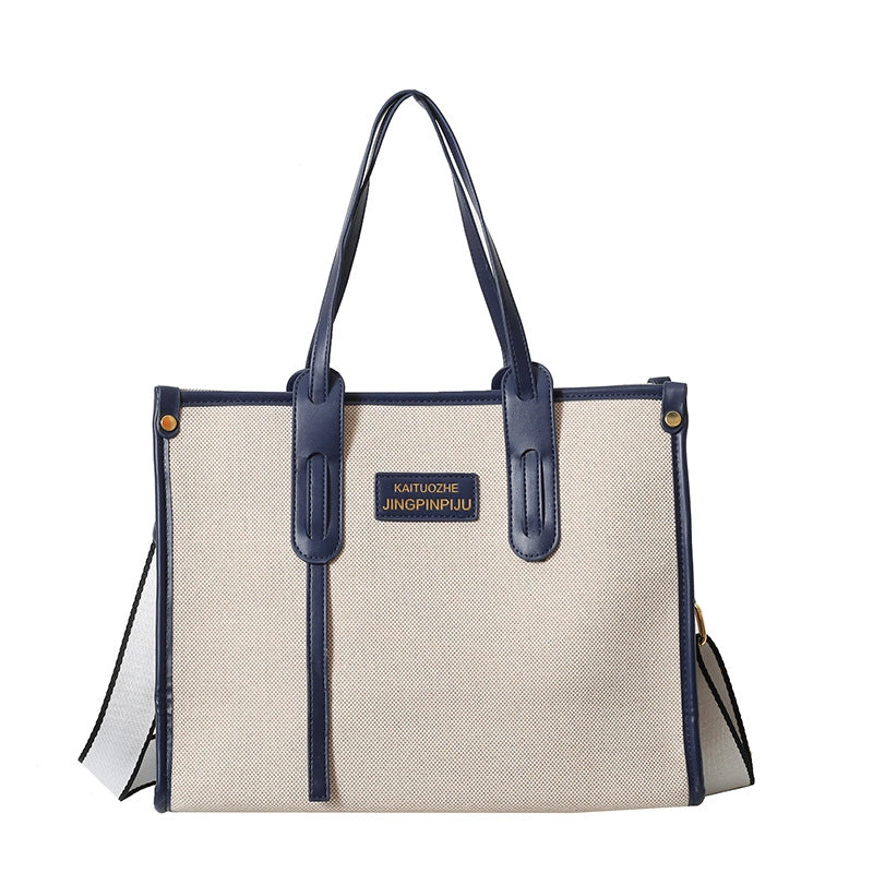 Women's Large Canvas Letter Elegant Square Zipper Tote Bag