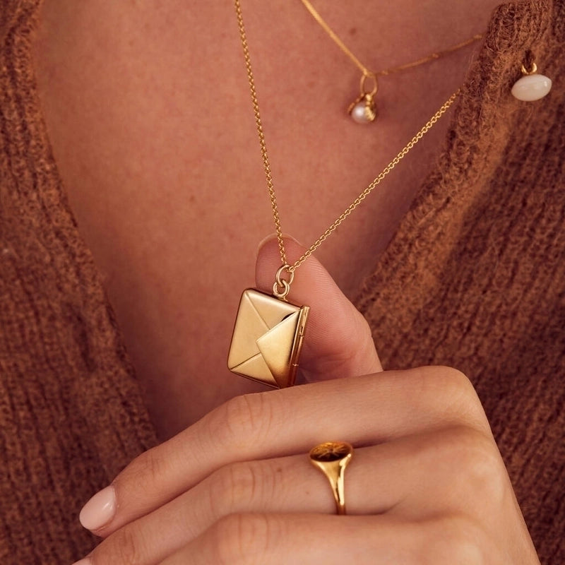 IG Style Minimalist Commute I Love You Envelope 304 Stainless Steel 18K Gold Plated Pendant Necklace