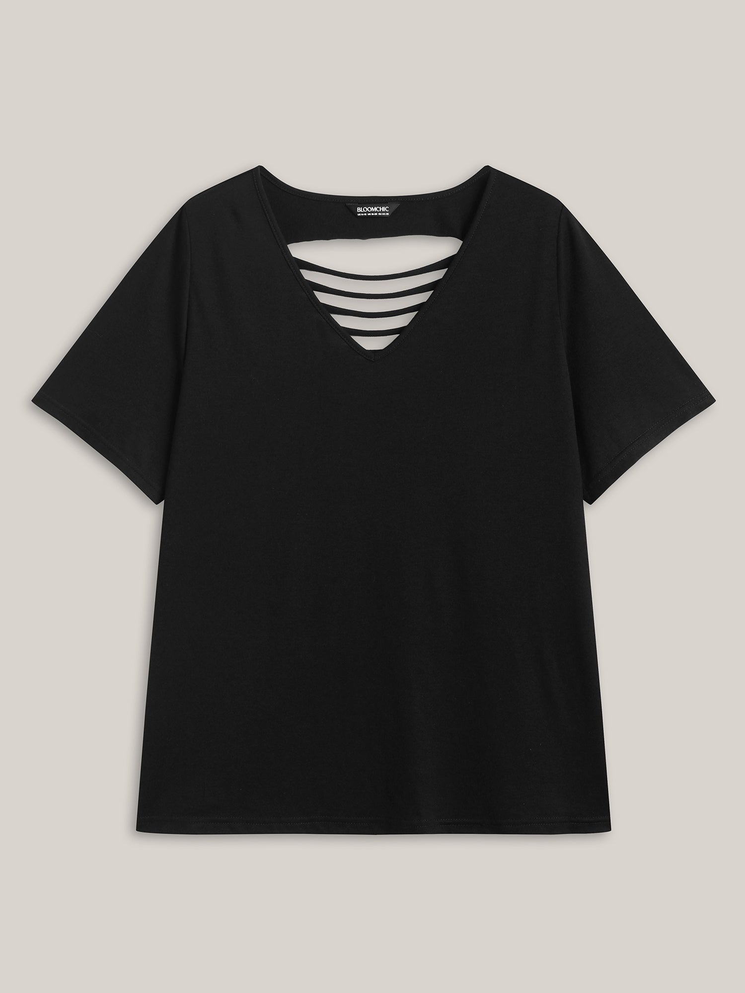 Stretchy Back Cut-Out V-Neck T-Shirt