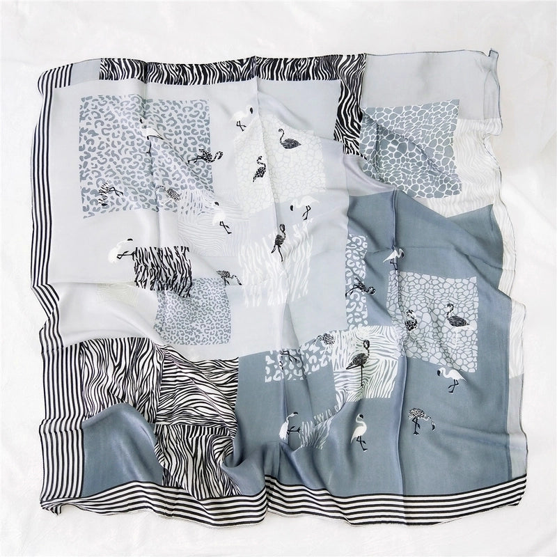 Women's Sweet Color Block Satin Printing Silk Scarves
