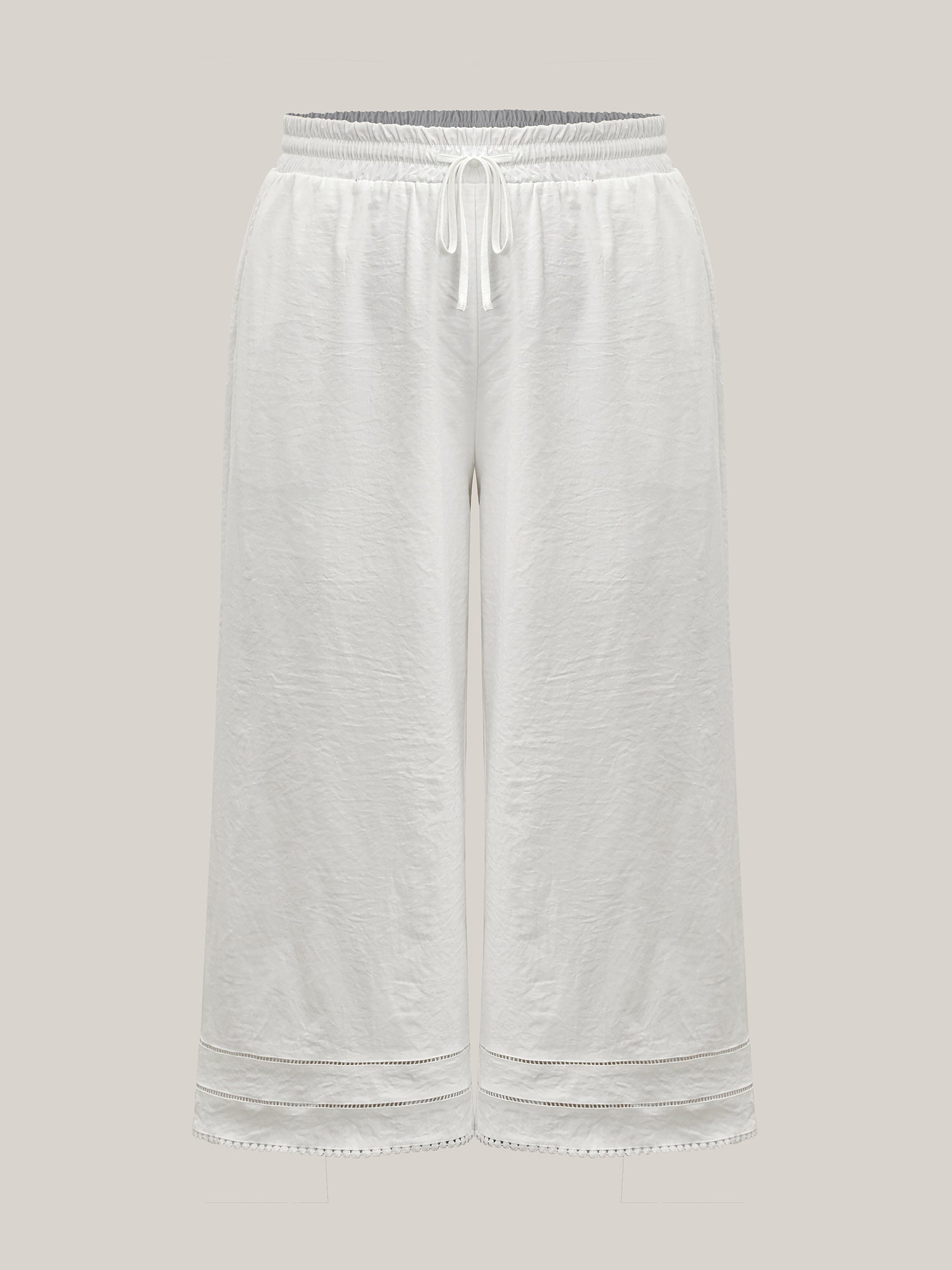 Lace Trim Wide-Leg Tie Pants