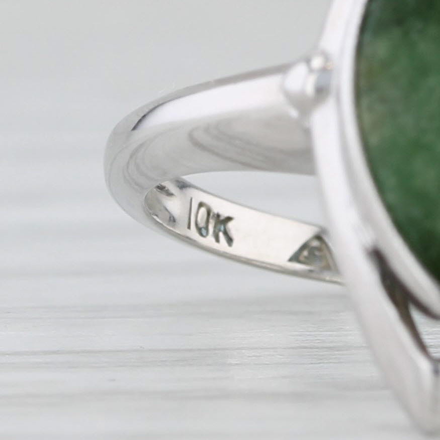 Nephrite Jade Navette Cabochon Solitaire Ring 10k White Gold Size 4.5