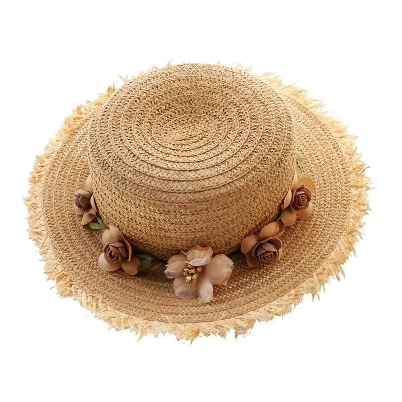 Women's Vacation Beach Solid Color Flat Eaves Straw Hat