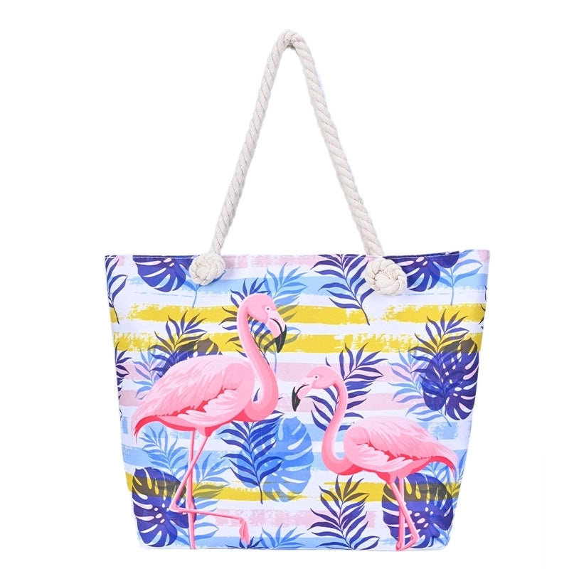 Women's Medium Canvas Flamingo Beach Square Zipper Beach Bag
