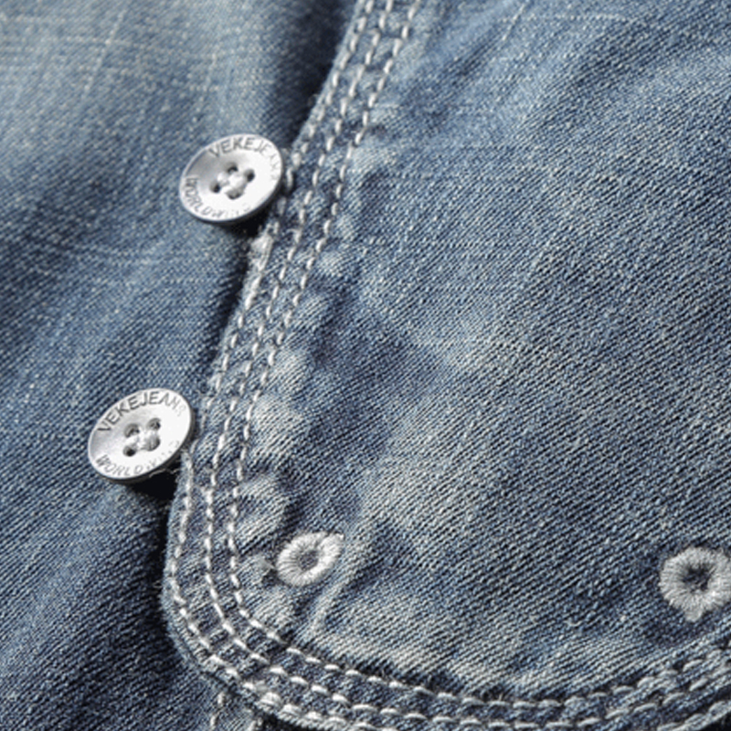 Vintage Stand Collar Denim Long Sleeve Shirt