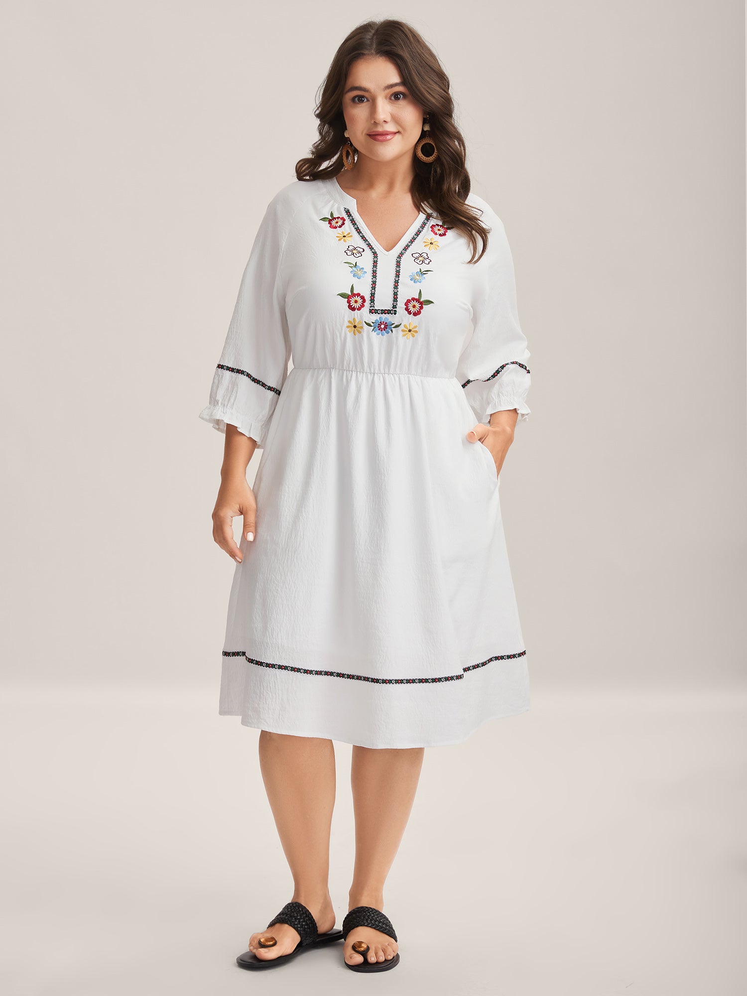 Floral Print A-Line Solid Midi Dress