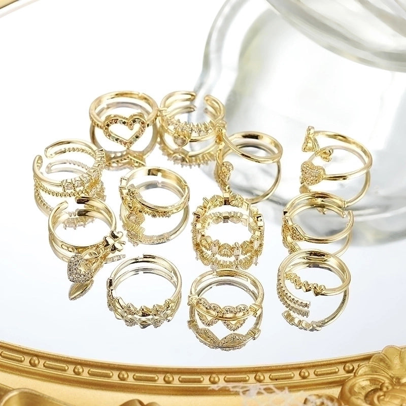 Minimalist Classic Style Heart Shape Copper Inlay Zircon Rings
