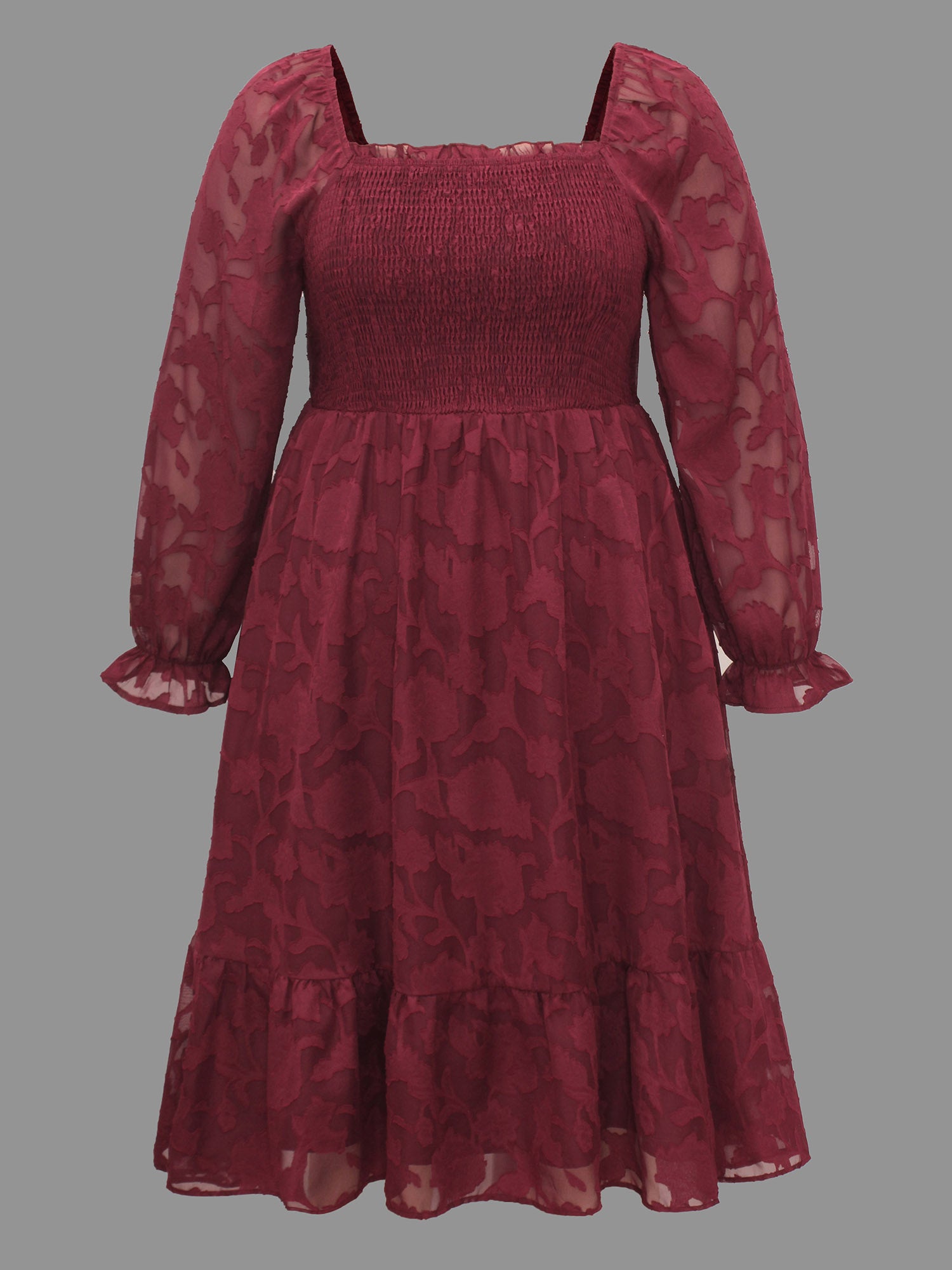 Jacquard Texture Square Neck Midi Dress