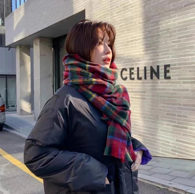 Brown Striped Scarf Women's Autumn And Winter  Trendy Winter Warm Imitation Cashmere Windproof Scarf For Students