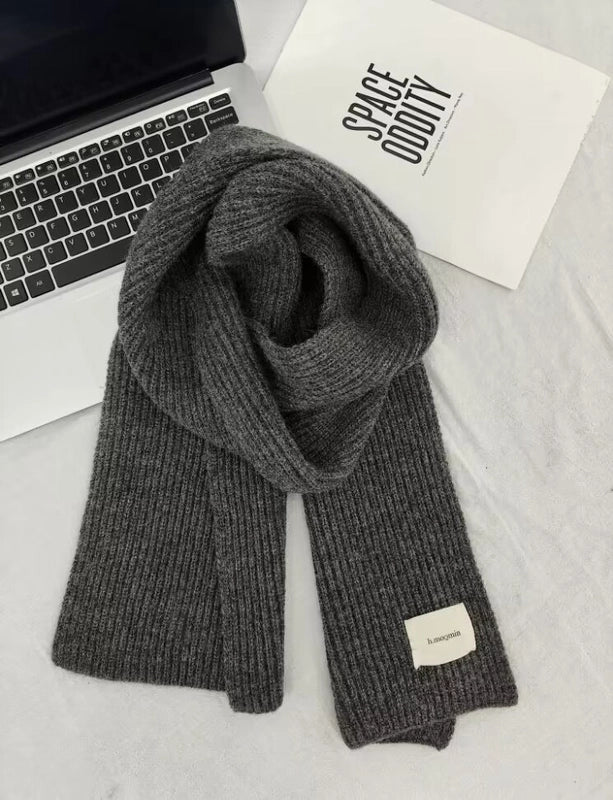 Solid Color Knitted Scarf Women's Autumn And Winter  Student Wool Warm Thickened Scarf Couple Trendy Men Couple