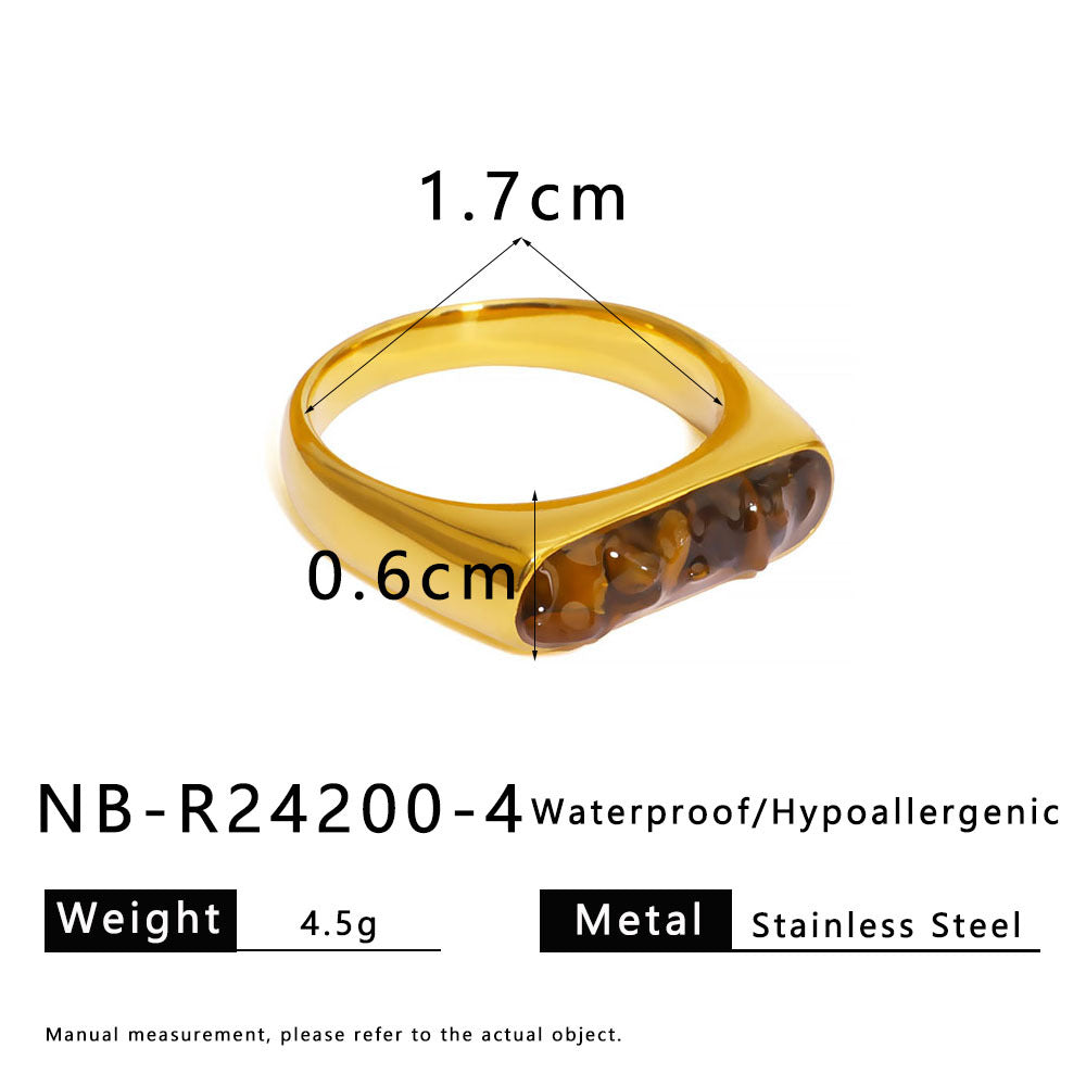 Natural Stone Gravel Stainless Steel Ring Exquisite Simple Titanium Steel Ring For Women