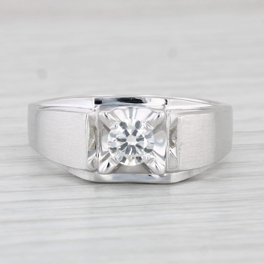 0.42ct Round Diamond Solitaire Ring 14k White Gold Size 10